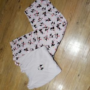 Passions 2 pc fleece pants pajamas w/penguins soft pink sz2X